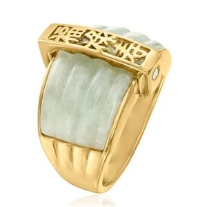 Jade & Topaz Fortune, Prosperity, Longevity Ring 18kt Gold Sterling Silver Sz 7
